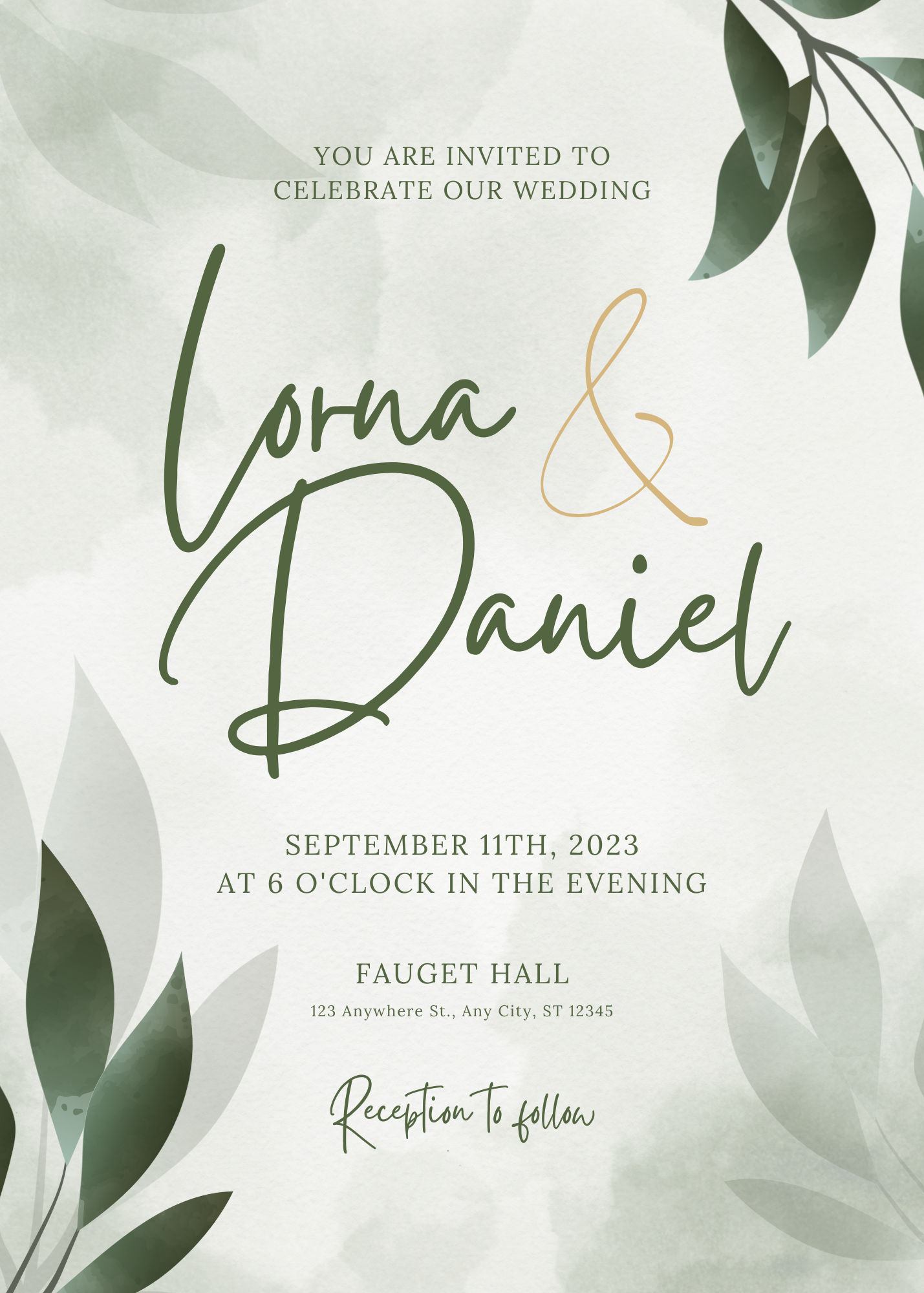 Green Feminine Floral Watercolor Wedding Invitation