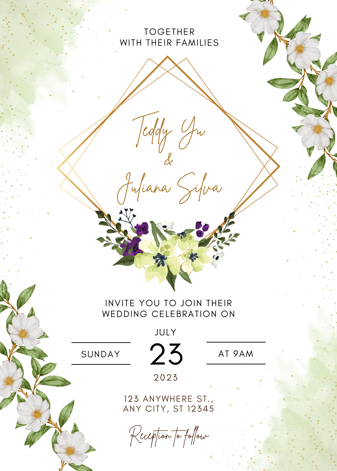 Green Watercolor Leaves Save the Date Invitation (5)