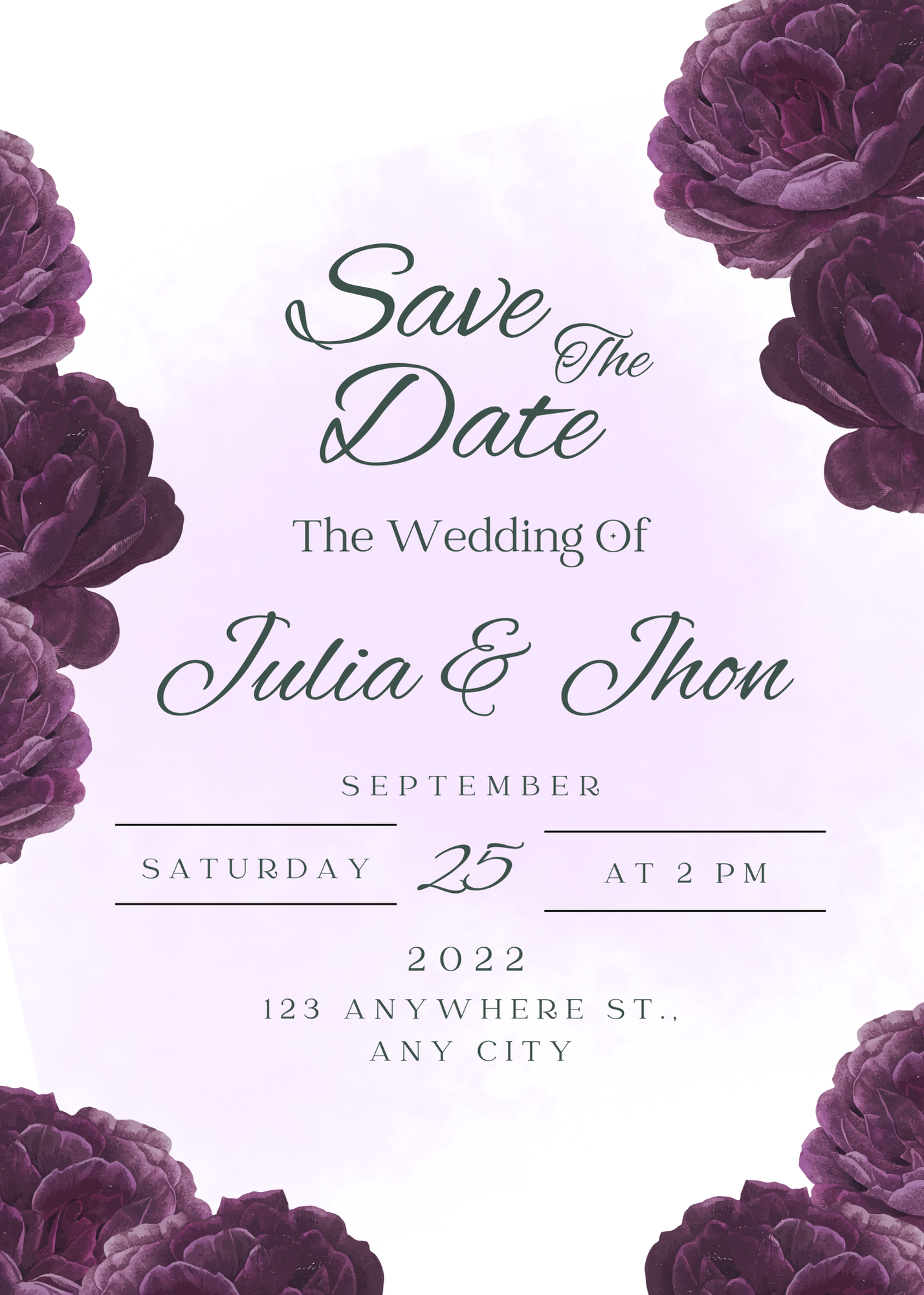 Pink Purple Floral Wedding Invitation