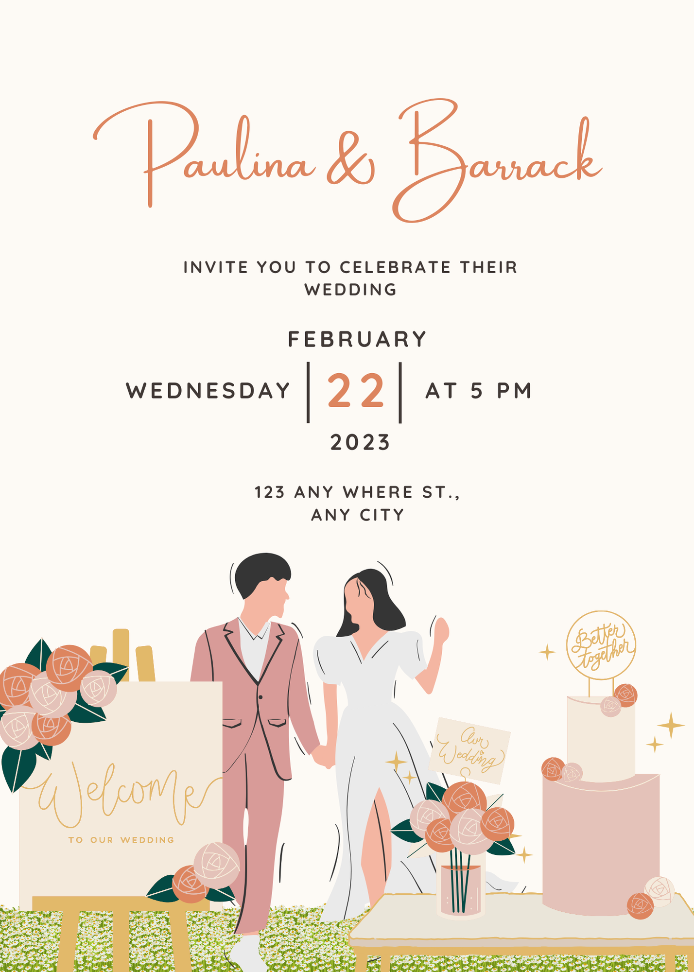 Yellow Green Illustrated Wedding Invitation (1)